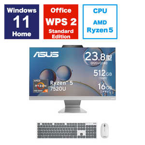 ASUS エイスース デスクトップパソコン ［23.8型 /AMD Ryzen5 /メモリ：16GB /SSD：512GB］ ホワイト M3402WFAK-WA054W