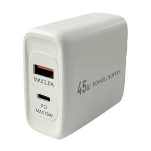 オズマ ［ノートPC充電対応］Power Delivery搭載ACUSB充電器 45W (C＆A) ホワイト   ［2ポート USB Power Delivery対応 Smart IC対応］ ACUC-45PDWH