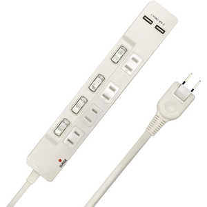 CLIENA USB充電器 電源タップ 雷ガード 個別スイッチ ほこりシャッター付 4個口＋USBポート2個口 2m スイングプラグ PSE認証モデル JT-TR2M4U2-WH