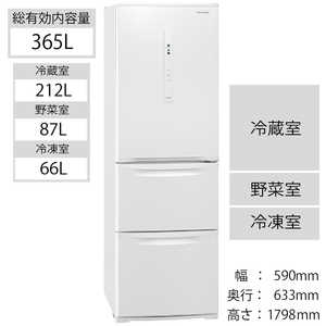 パナソニック　Panasonic 3ドア冷蔵庫(右開きタイプ/365L) NR-C371N-W ピュアホワイト