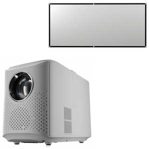 AREA ミラーレスLEDプロジェクター＆フック式100インチ簡易スクリーンセット LED PROJECTOR4 SET ホワイト MS-PJHD04ST-WH