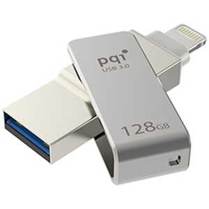 PQIジャパン USBメモリ iConnect mini グレー [128GB /USB3.0 /USB TypeA+Lightning /回転式] ICMINVGY-128