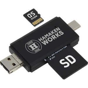 ハマケンワークス カードリーダー USB2.0/microUSB+Type-C対応 HWC-201BK