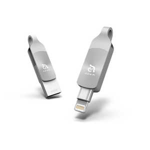 ADAMELEMENTS USBメモリ iKlips DUO+ シルバｰ [64GB/USB3.1/USB TypeA+Lightning/回転式] ADRAD64GKLDPSLJ