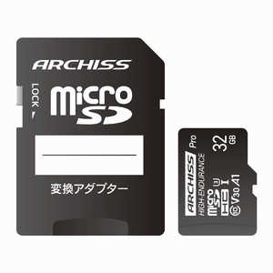 ARCHISS アーキス Professional microSDHC 32GB Class10 UHS-1 (U3) V30 A1対応 SD変換アダプタ付属 ［Class10 /32GB］ AS-032GMS-PV3