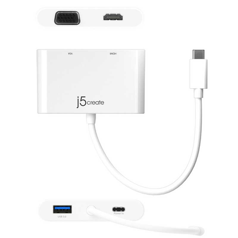 J5 J5 [USB-C オス→メス HDMI / VGA / USB-A / USB-C] 変換アダプタ USB PD対応 ホワイト JCA175 JCA175