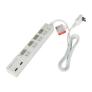 ELPA 耐雷USBコード付きタップ ホワイト［0.2m /4個口 /スイッチ付き（個別） /2ポート] WBS-LS42USBW