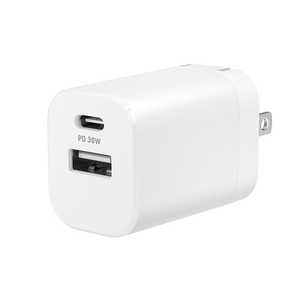 OWLTECH PowerDelivery30W対応 小型AC充電器 ホワイト [2ポート /USB Power Delivery対応 /Smart IC対応] OWL-APD30A1C1-WH