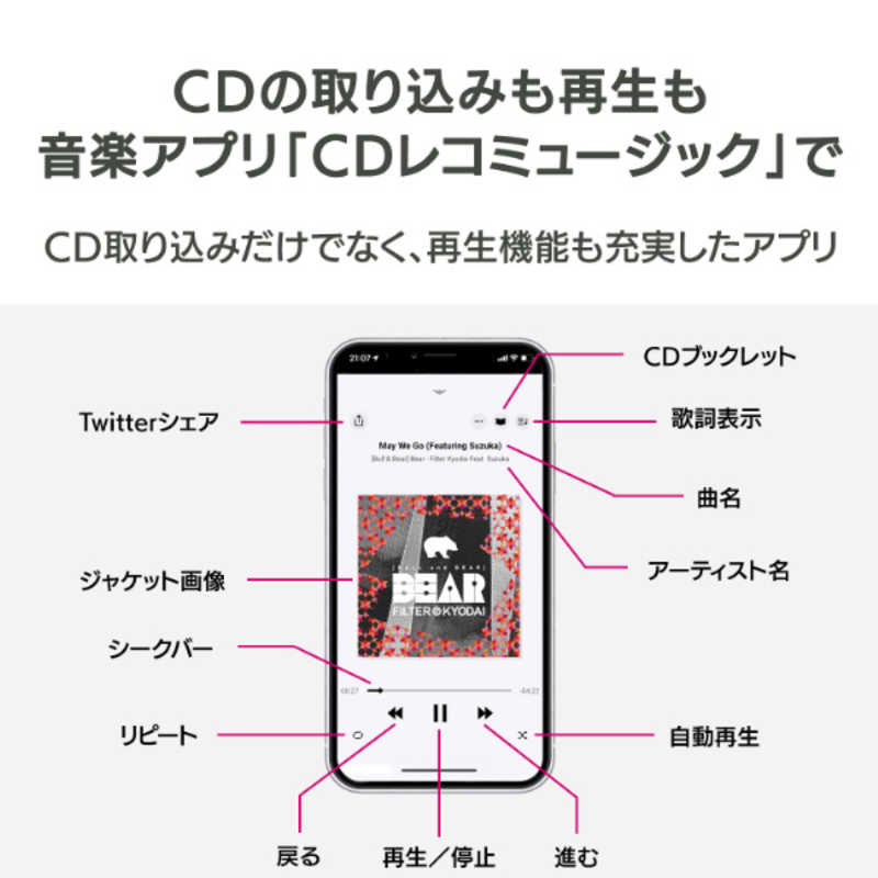 IOデータ IOデータ スマートフォン／タブレット用CDレコーダー「CDレコ」Wi-Fiモデル［iOS／Android］ ホワイト  CD-6WW CD-6WW