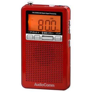 オーム電機 ポータブルラジオ ワイドFM対応 メタリックレッド RAD-P360N-R