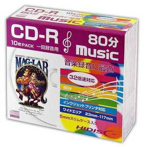 HIDISC CD-R音楽用 80分 32倍速対応 10枚 5mmSlimケース入りホワイトワイドプリンタブル HDCR80GMP10SC