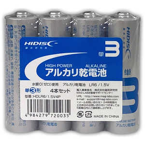 HIDISC ｢単3形｣4本 アルカリ乾電池 HDLR6/1.5V4P