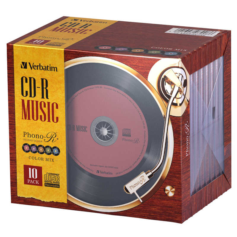 VERBATIMJAPAN VERBATIMJAPAN 音楽用CD-R 10枚 カラーミックス ジェルケース レコードデザインのCD-R AR80FHX10V6 AR80FHX10V6
