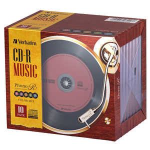 VERBATIMJAPAN 音楽用CD-R 10枚 カラーミックス ジェルケース レコードデザインのCD-R AR80FHX10V6