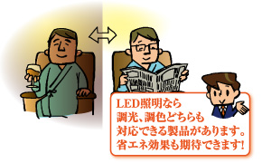LED照明なら調光、調色どちらも対応できる製品があります。省エネ効果も期待できます!
