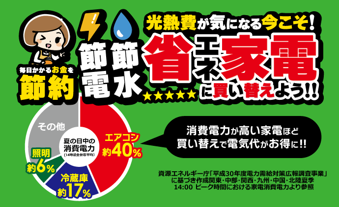 おすすめ省エネ家電で電気代や水道代をかしこく節約 家電通販のコジマ 