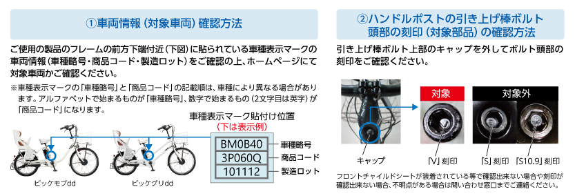 対象製品には、折り畳み自転車の車体に商品名のラベルが貼り付けされています。