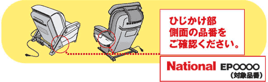 ひじ掛け部側面の品番をご確認下さい。