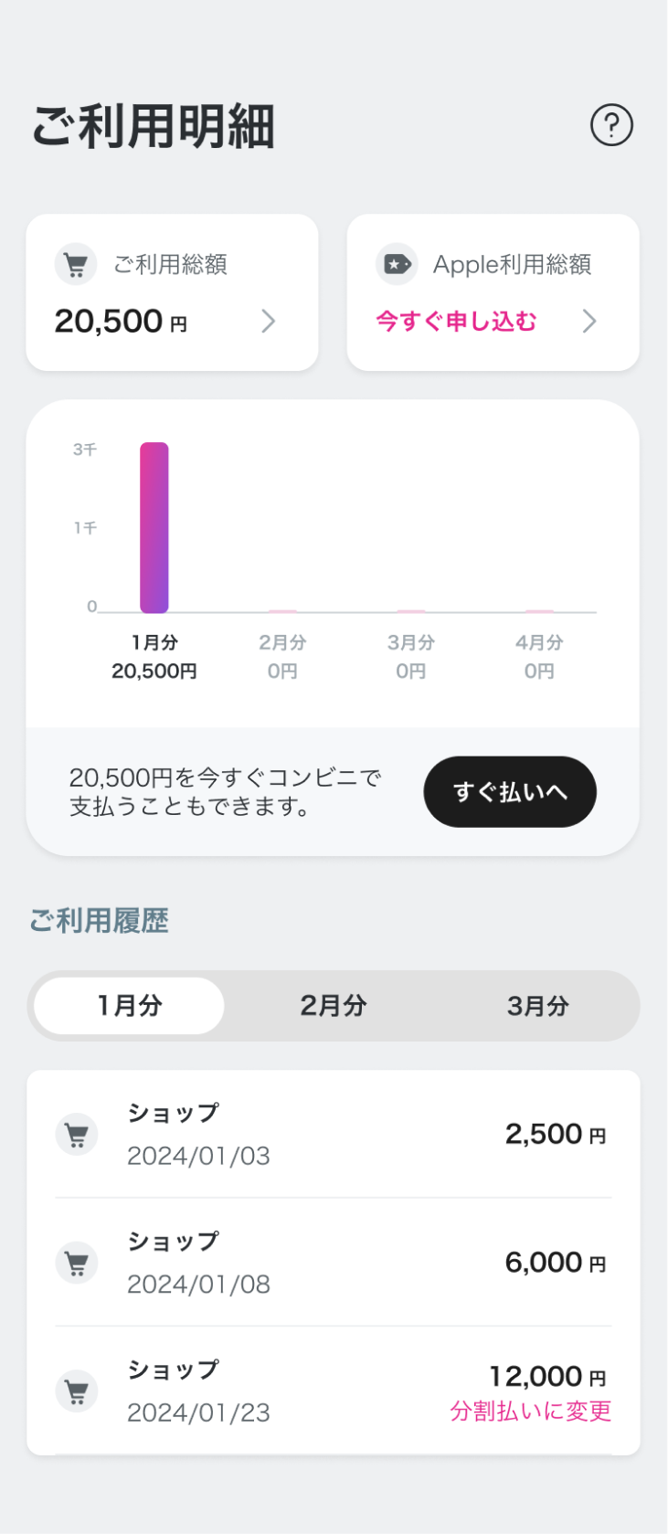 見やすい利用履歴でお金の流れがひと目でわかる。