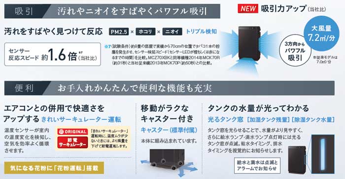 ダイキン DAIKIN 【アウトレット】除加湿空気清浄機 ビターブラウン [適用畳数：32畳 /PM2.5対応] MCZ70XBK-T  【ビックカメラグルｰプオリジナル】 の通販 | カテゴリ：エアコン・空気清浄機・季節家電 | ダイキン DAIKIN 家電通販のコジマネット -  全品代引き手数料無料