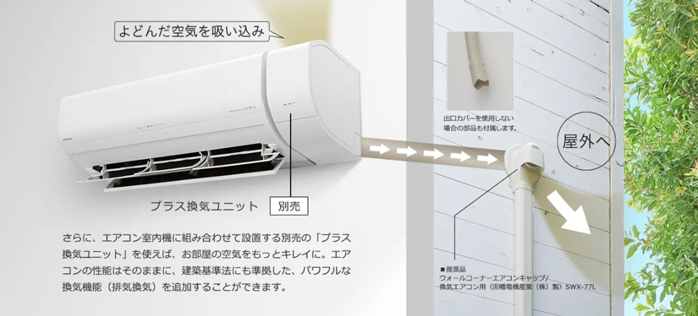 別売「プラス換気ユニット」でエアコンを使いながらしっかり換気。