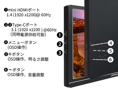 JAPANNEXT 10.1型液晶モニター JN-MD-IPS1012HDR JN-MD-IPS1012HDR 液晶ディスプレイ 10.1型/1920×1200/miniHDMI
