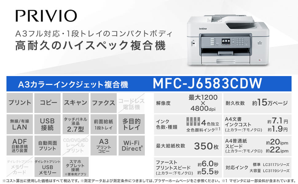 ブラザー  A3インクジェット複合機 プリビオ