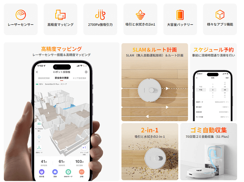 SWITCHBOT ロボット掃除機S1 ［吸引＋拭くタイプ(水拭き)］ W3011001