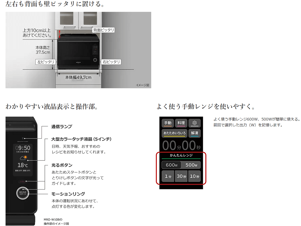 左右も背面も壁ぴったりに置ける。