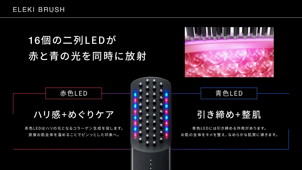 16個の二列LEDが赤と青の光を同時に放射