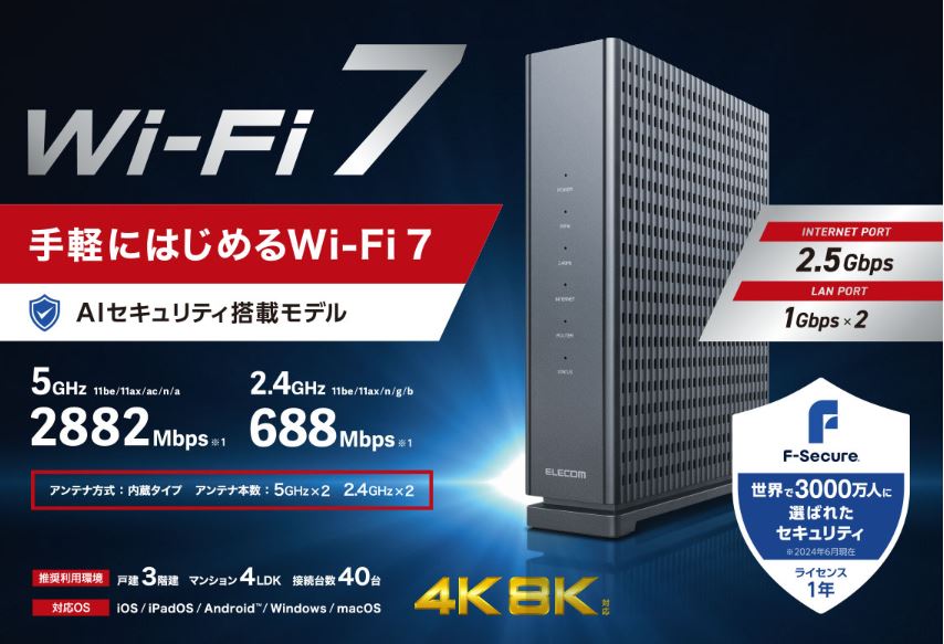 ELECOM EasyMesh対応ルーター Wi-Fi7 WRC-BE36QSD 4424694012_001.jpg