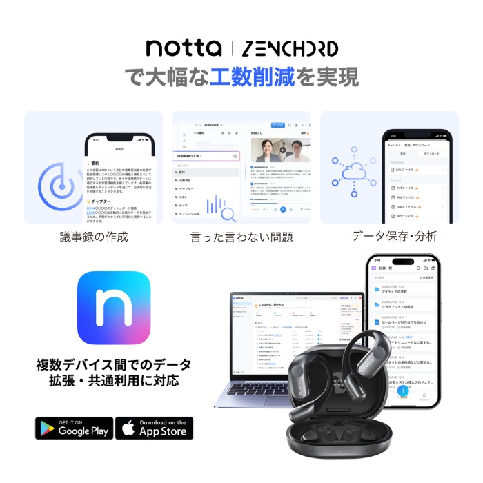 ZENCHORD 1 アーバングレー AI議事録イヤホン Notta対応 オープン