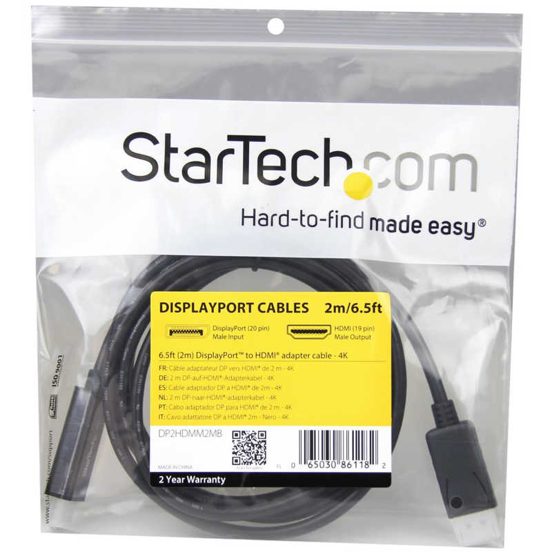StarTech.com StarTech.com DisplayPort - HDMI 変換ケーブル 4K UHD解像度 2m DP2HDMM2MB DP2HDMM2MB