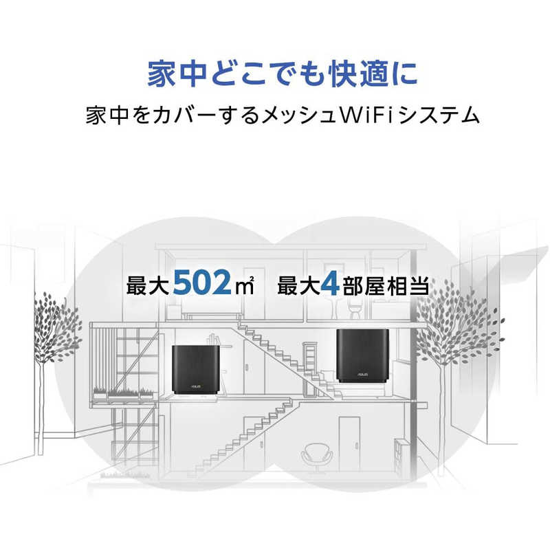 ASUS エイスース ASUS エイスース 無線LANルーター(Wi-Fiルーター) Wi-Fi 6(ax)/ac/n/a/g/b 目安：～4LDK/3階建 ZenWiFiXT8(2Pack)B ZenWiFiXT8(2Pack)B