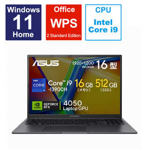 ASUS エイスース ノートパソコン Vivobook 16X インディーブラック K3605VU-N1027W