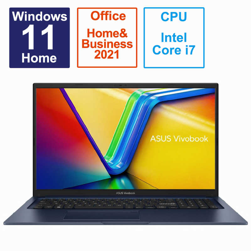 ASUS エイスース ASUS エイスース ノートパソコン Vivobook 17 [17.3型 /Windows11 Home /intel Core i7 /メモリ：16GB /SSD：512GB /Office HomeandBusiness /2023年4月モデル] クワイエットブルー X1704VA-AU121WS X1704VA-AU121WS