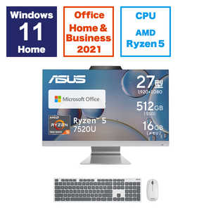 ASUS エイスース デスクトップパソコン ［27型 /AMD Ryzen5 /メモリ：16GB /SSD：512GB］ ホワイト M3702WFAK-WA008WS