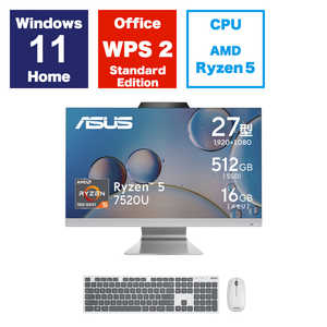 ASUS エイスース デスクトップパソコン ［27型 /AMD Ryzen5 /メモリ：16GB /SSD：512GB］ ホワイト M3702WFAK-WA063W