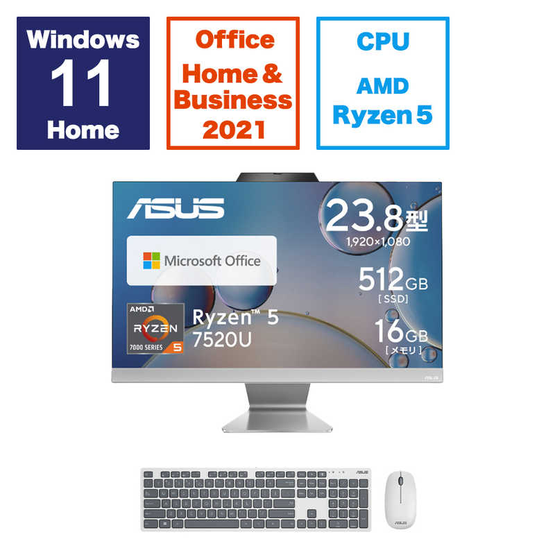 ASUS エイスース ASUS エイスース デスクトップパソコン ［23.8型 /AMD Ryzen5 /メモリ：16GB /SSD：512GB］ ホワイト M3402WFAK-WA018WS M3402WFAK-WA018WS