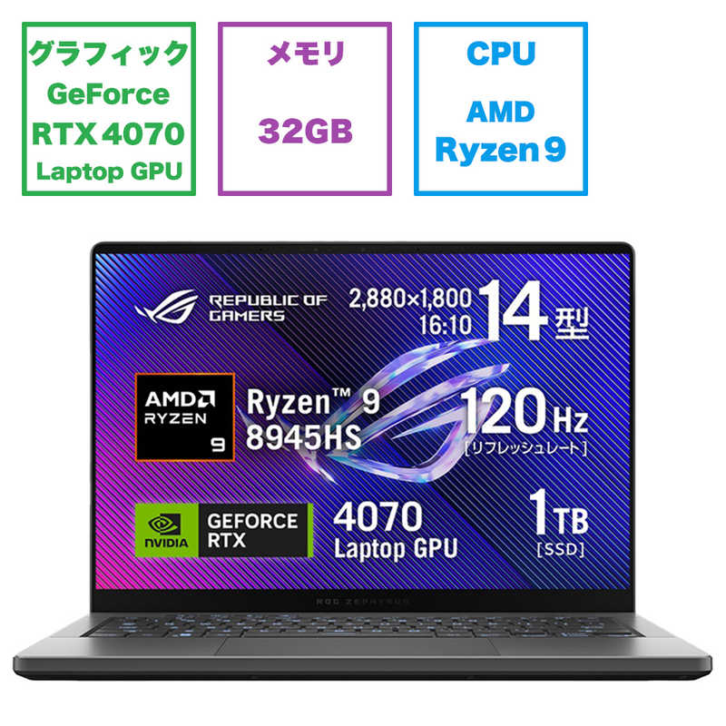 ASUS エイスース ASUS エイスース ゲーミングノートパソコン ROG Zephyrus G14 ［14.0型 /Windows11 Home /AMD Ryzen 9 /メモリ：32GB /SSD：1TB］ エクリプスグレー GA403UI-R9R4070G GA403UI-R9R4070G