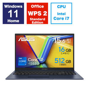 ASUS  Ρȥѥ Vivobook 15 [ 15.6 / Win11 Home / Core i7 / 16GB / SSD512GB / WPS Office ] 磻åȥ֥롼 X1504VA-I7165W
