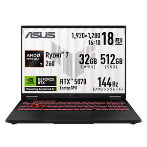 ASUS エイスース ゲーミングノートパソコン [ 18型 / Win11 Home / Ryzen 7 / メモリ32GB / SSD512GB ] イェーガーグレー FA808UP-R7R5070