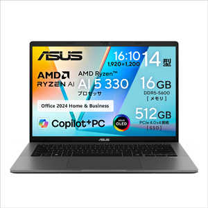 ASUS GCX[X m[gp\R Vivobook S14 [ 14^ / Win11 Home / Ryzen AI 5 / 16GB / SSD512GB / Office ] }bgO[ M3407KA-AI5165GRS