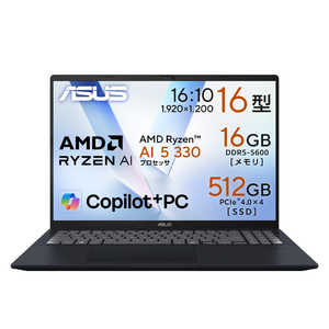 ASUS  Ρȥѥ Vivobook 16 [ 16 / Win11 Home / Ryzen AI 5 / 16GB / SSD512GB ] 磻åȥ֥롼 M1607KA-AI5165W3
