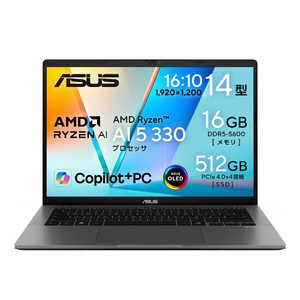 ASUS GCX[X m[gp\R Vivobook S14 [ 14^ / Win11 Home Copilot{ PC / Ryzen AI 5 / 16GB / SSD512GB ] }bgO[ M3407KA-AI5165GR