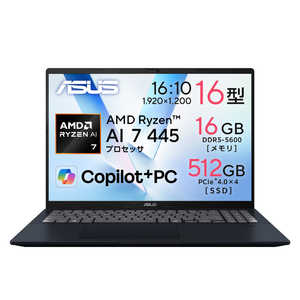 ASUS �G�C�X�[�X �m�[�g�p�\�R�� Vivobook 16 [ Copilot+ PC / 16�^ / Win11 Home / Ryzen AI 7 / ������16GB / SSD512GB ] �N���C�G�b�g�u���[ M1607GA-AI7165B