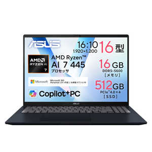 ASUS �G�C�X�[�X �m�[�g�p�\�R�� Vivobook 16 [ Copilot+ PC / 16�^ / Win11 Home / Ryzen AI 7 / ������16GB / SSD512GB / M365 or Office ] �N���C�G�b�g�u��