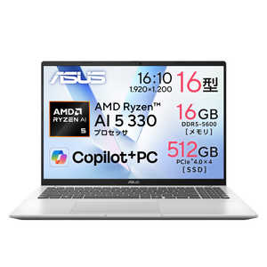 ASUS �G�C�X�[�X �m�[�g�p�\�R�� Vivobook 16 [ Copilot�{ PC / 16�^ / Win11 Home / Ryzen AI 5 / 16GB / 512GB ] �N�[���V���o�[ M1607KA-AI5165SIB