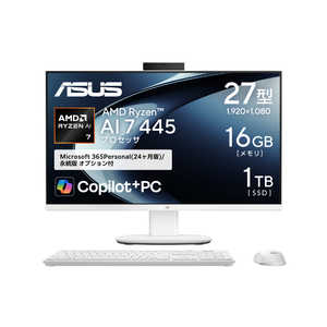ASUS �G�C�X�[�X �f�X�N�g�b�v�p�\�R�� V600 AiO [ Copilot+ PC / 27�^ / Win11 Home / Ryzen AI 7 / 16GB / 1TB / Office�I���\ ] �z���C�g VM670GA-WPE005WS