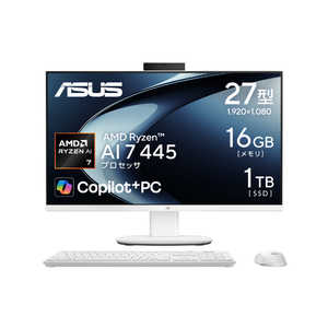 ASUS �G�C�X�[�X �f�X�N�g�b�v�p�\�R�� V600 AiO [ Copilot+ PC / 27�^ / Win11 Home / Ryzen AI 7 / 16GB / 1TB ] �z���C�g VM670GA-WPE047W